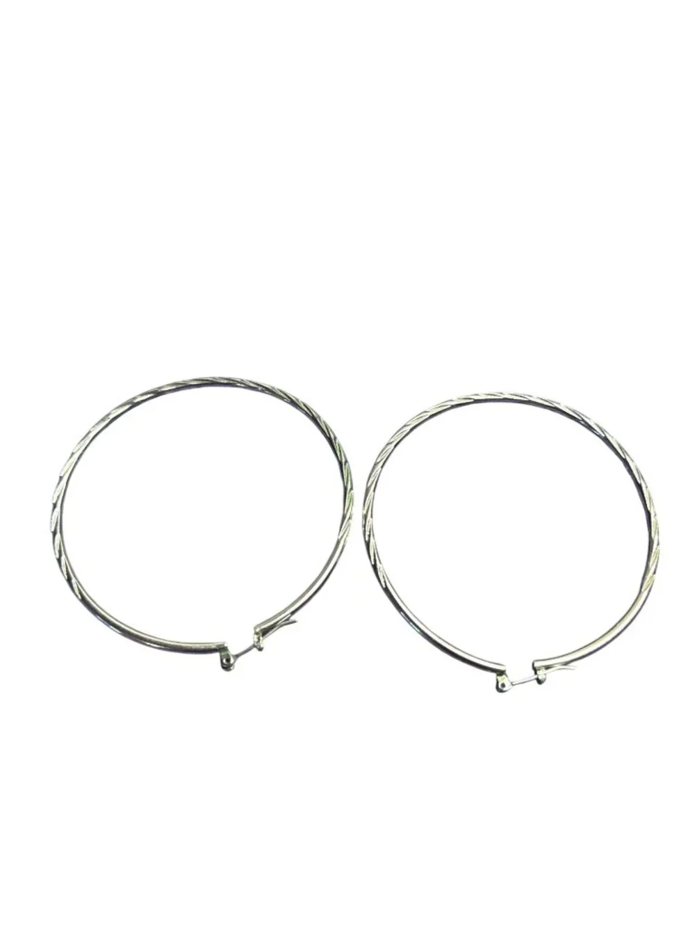 Silvertone Textured Hoop Earrings 2.25 inches